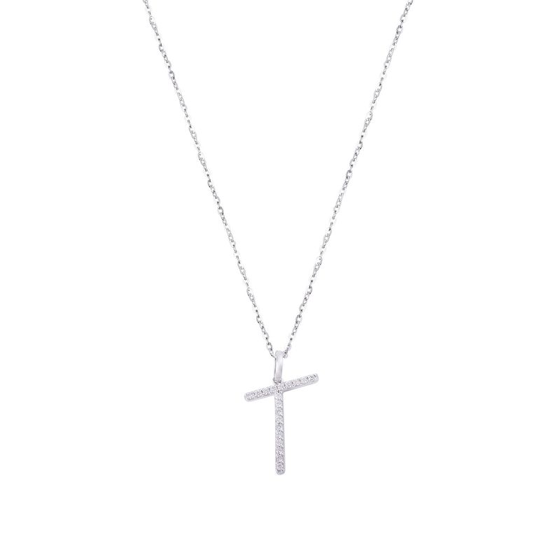 JB JOYAS BARON - Collar Oro Blanco 18kt Letra T de Brillantes
