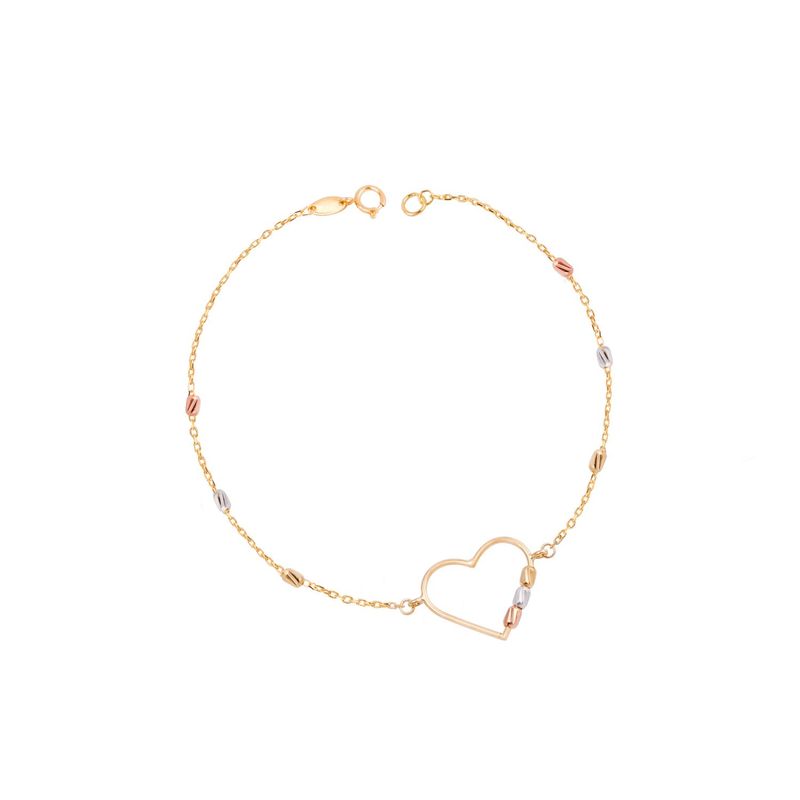 JB JOYAS BARON - Pulsera Oro Tricolor 18kt Corazón y Barras