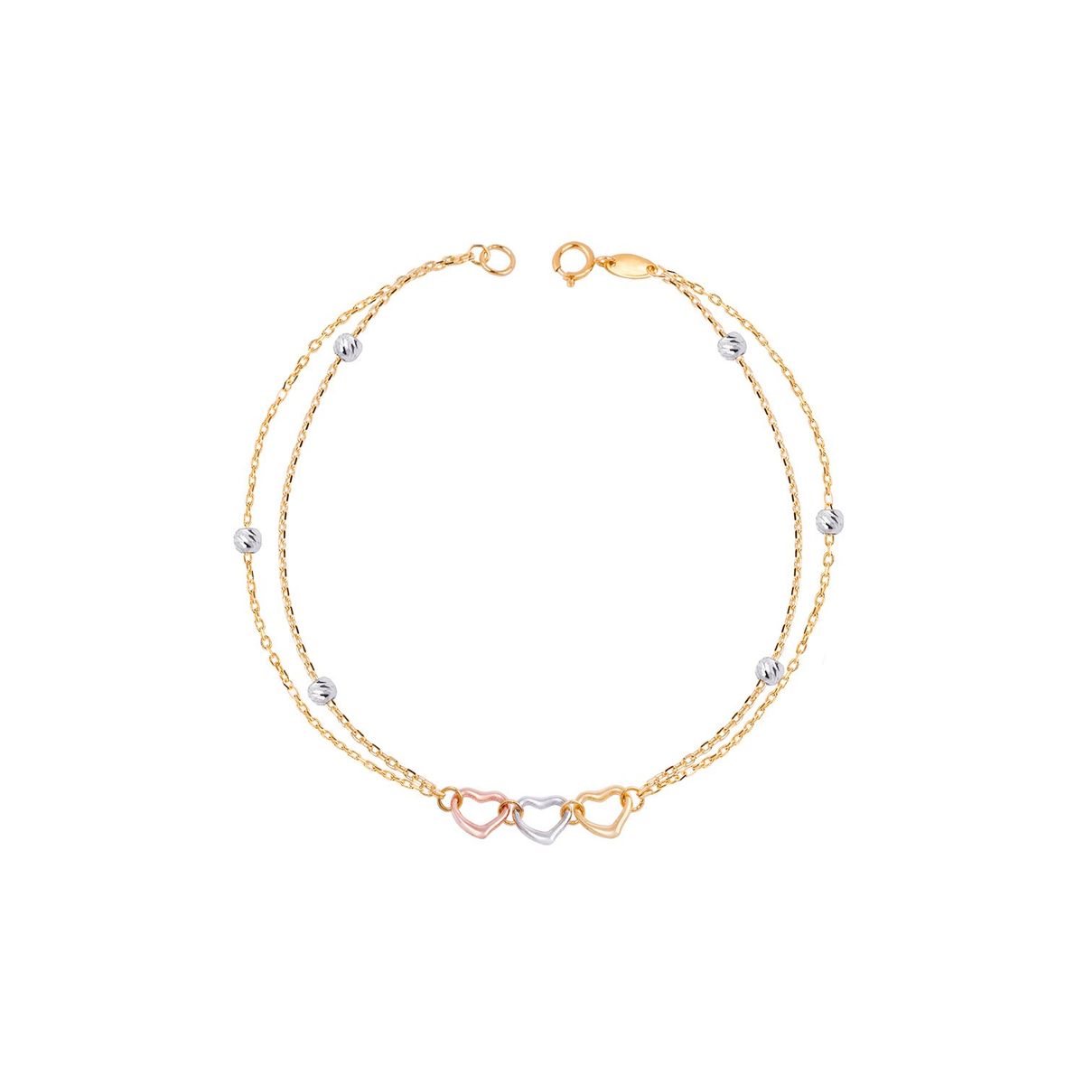 JB JOYAS BARON - Pulsera de Oro 18kt Corazones Tricolores y Bolitas