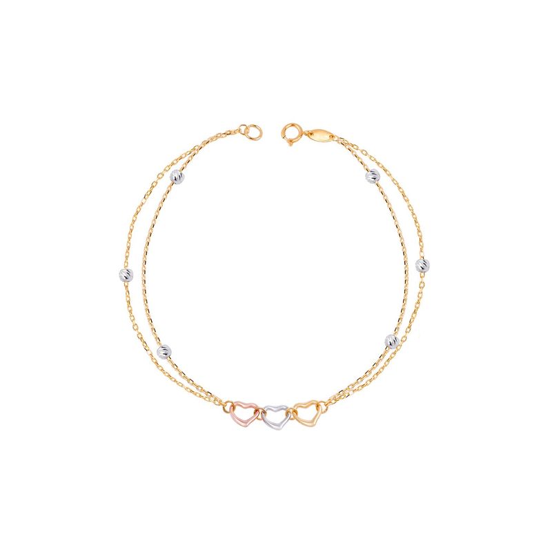 JB JOYAS BARON - Pulsera de Oro 18kt Corazones Tricolores y Bolitas