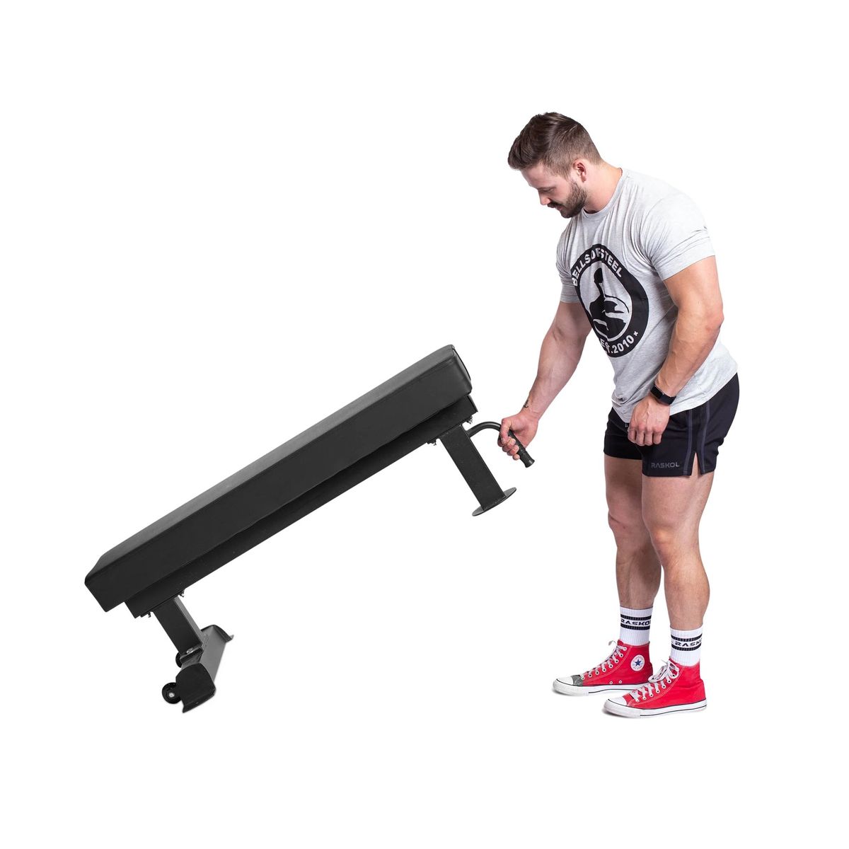 VALOR - Banco plano Powerlifting reforzado con ruedas - DW-2004