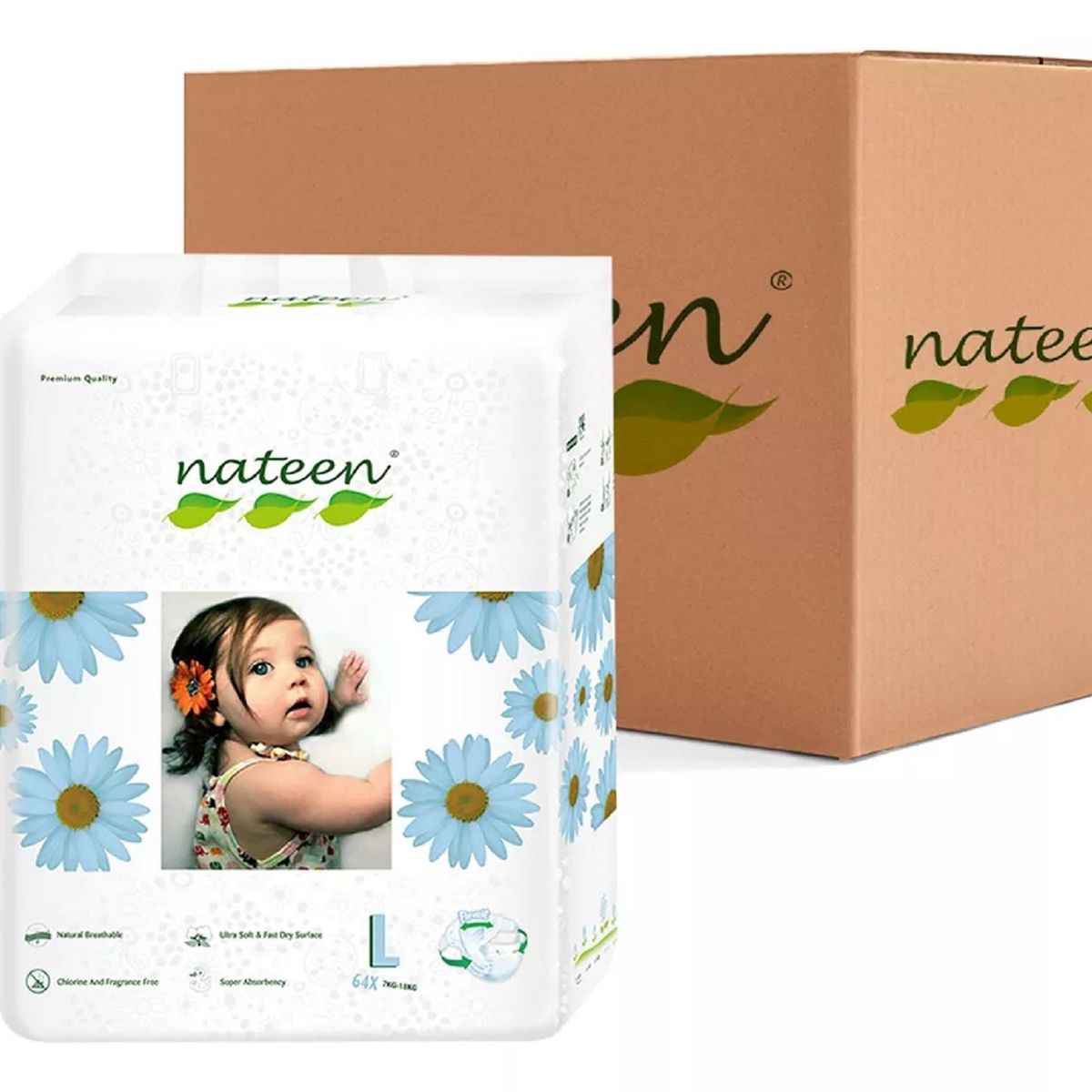 NATEEN - Pañales PREMIUM para bebe marca nateen talla L 128 unidades