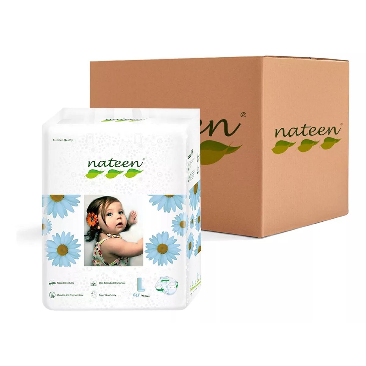 NATEEN - Pañales PREMIUM para bebe marca nateen talla L 128 unidades