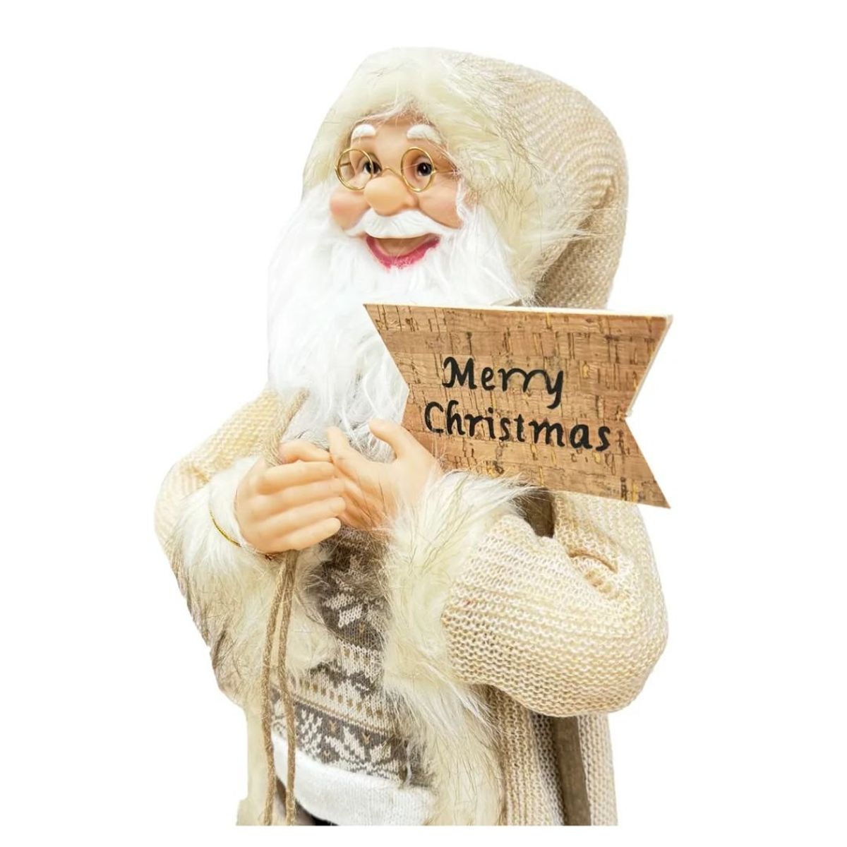 GENERICO - Muñeco Viejo Pascuero Navidad Traje Beige Brillante 60 cm