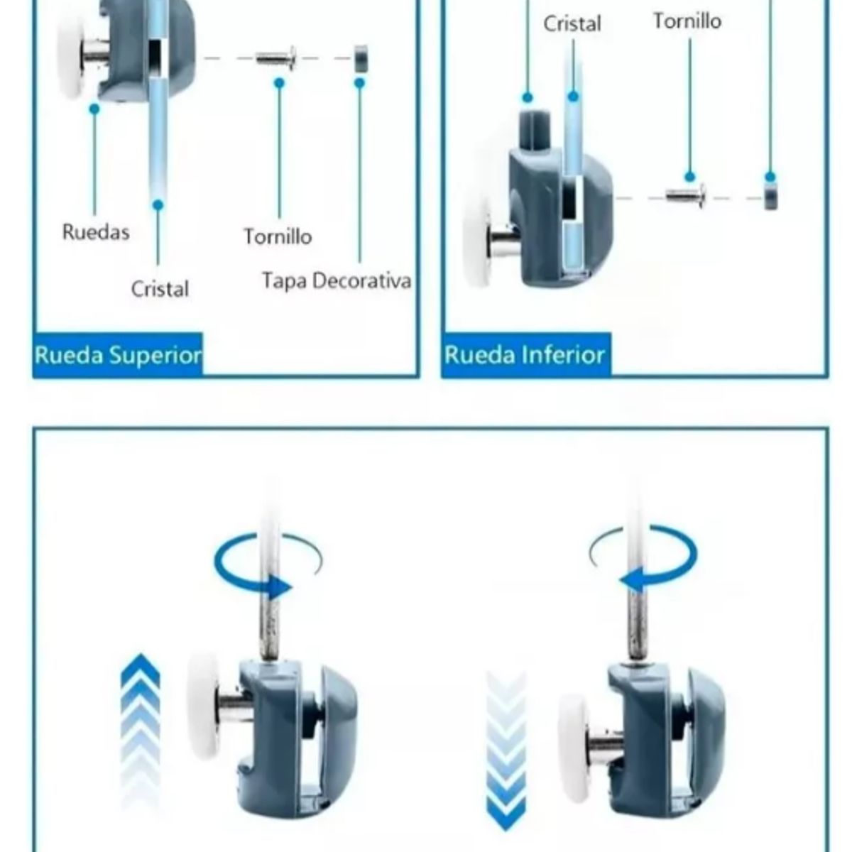 GENERICO - 8 Carros Ruedas Para Shower door (4 Inferiores 4 Superiores)