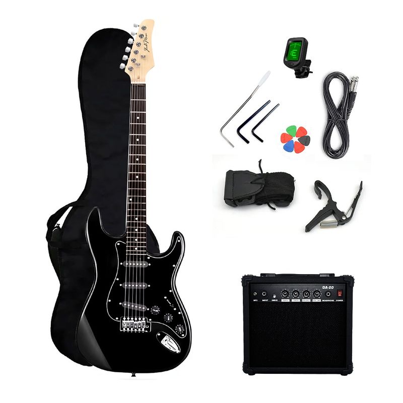 IBRAH - Guitarra Eléctrica Strato Ibrah + Amplif + Accesorios Negra