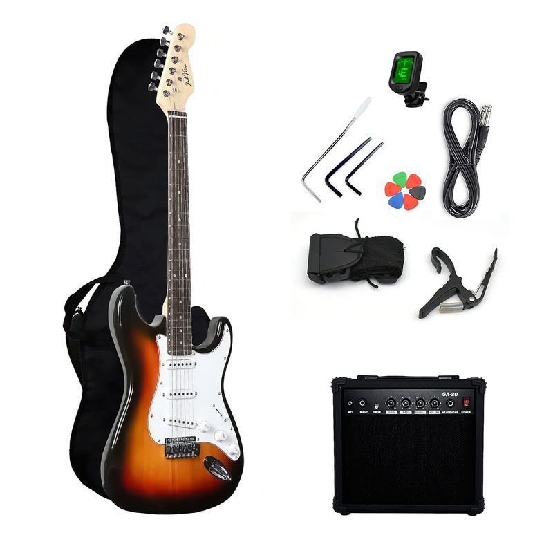 IBRAH - Guitarra Eléctrica Strato Ibrah + Amplif + Accesorios Cafe