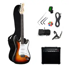 IBRAH - Guitarra Eléctrica Strato + Amplif + Accesorios Cafe