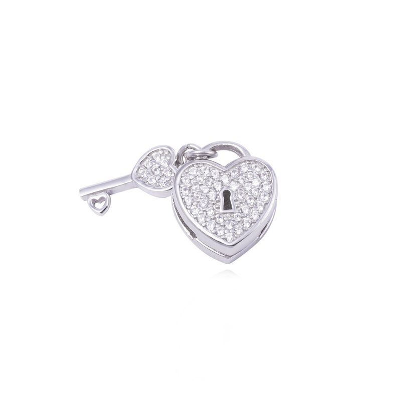 JB JOYAS BARON - Dije de Plata broche Corazón Candado y Llave con Circonita