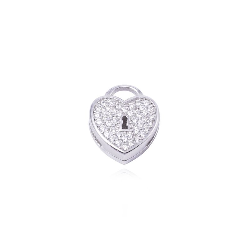 JB JOYAS BARON - Dije de Plata broche Corazón Candado con Circonita