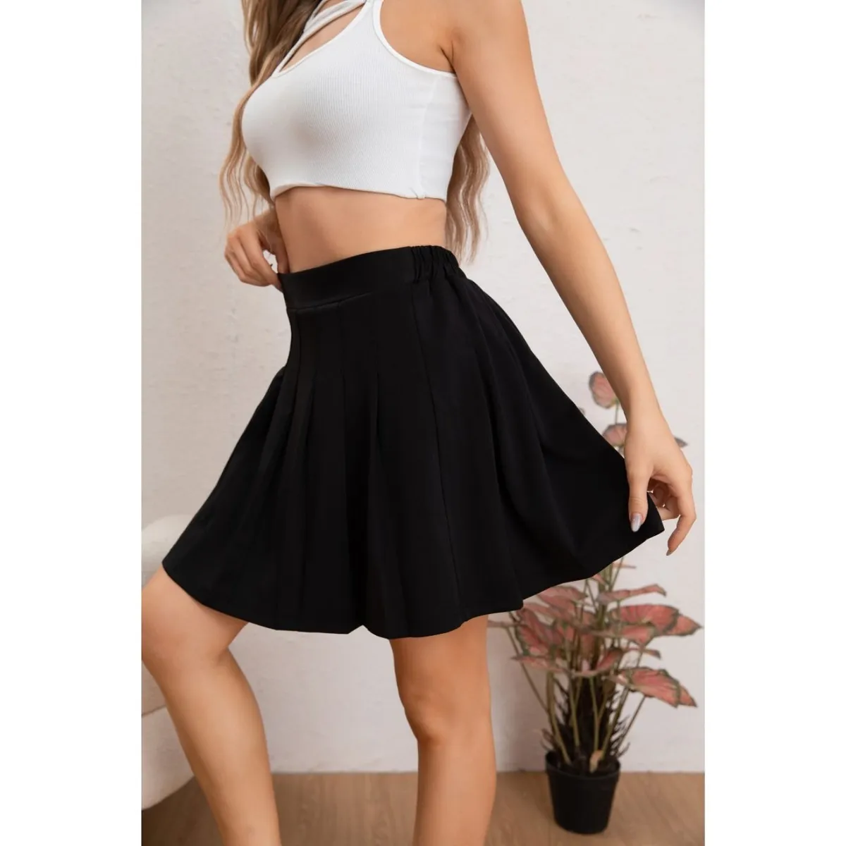 LIKE SHOP - Mini Falda Plisada Tableada Tiro Alto Tendencia Con Short interior 111