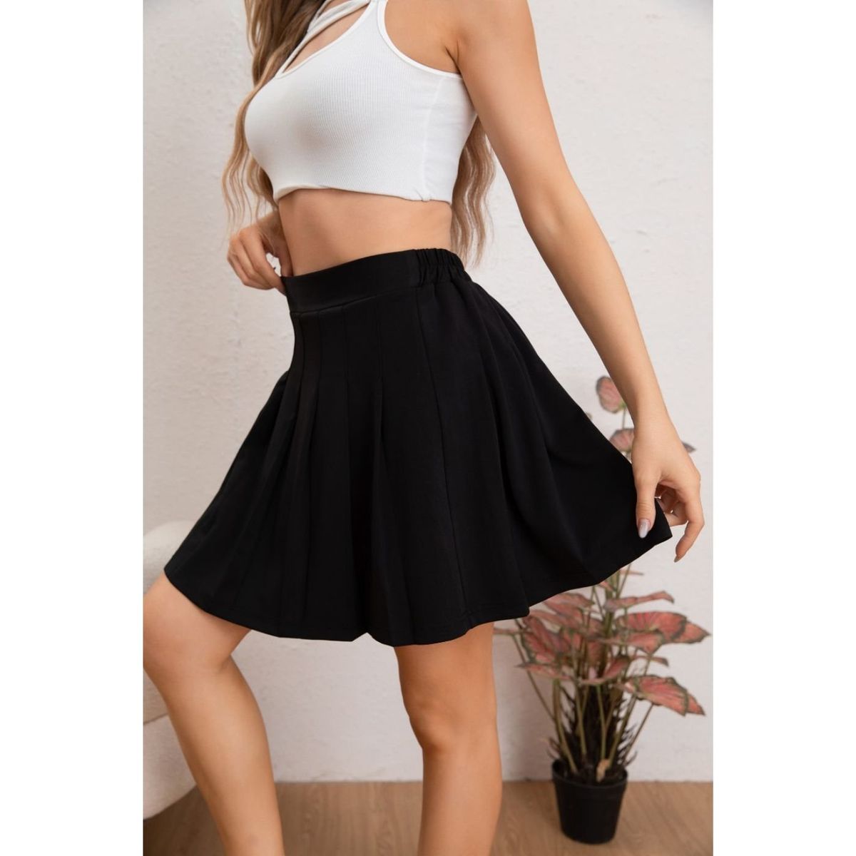 LIKE SHOP - Mini Falda Plisada Tableada Tiro Alto Tendencia Con Short interior 111