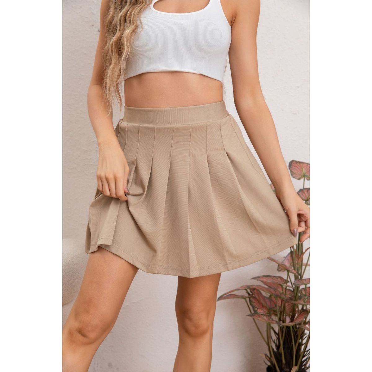 LIKE SHOP - Mini Falda Plisada Tableada Tiro Alto Tendencia Con Short interior 111