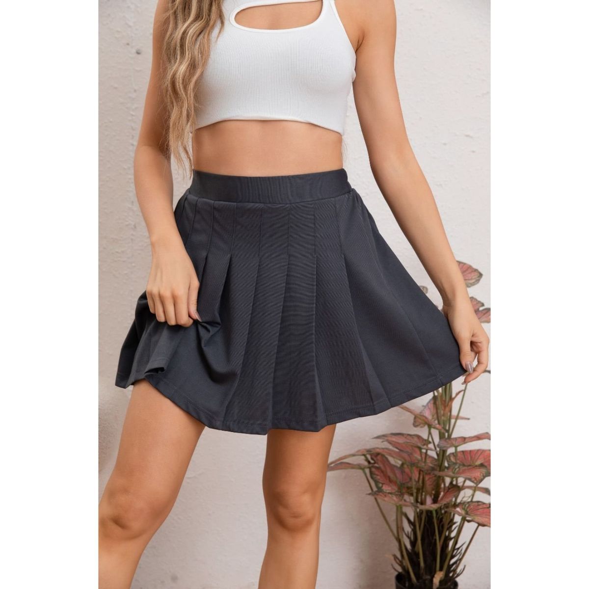 LIKE SHOP - Mini Falda Plisada Tableada Tiro Alto Tendencia Con Short interior 111