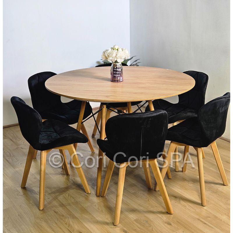 CORI CORI - Comedor Mesa Wood 120cm + 6 Sillas Mariposa Velvet Negro
