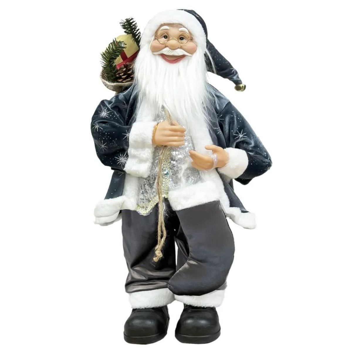 GENERICO - Muñeco Viejo Pascuero Navidad Traje Gris Bota 60 cm