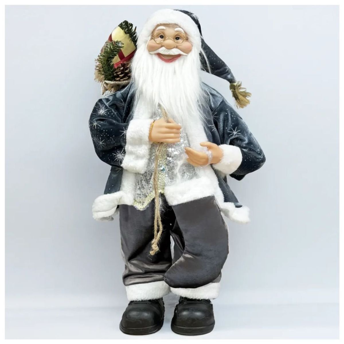 GENERICO - Muñeco Viejo Pascuero Navidad Traje Gris Bota 60 cm