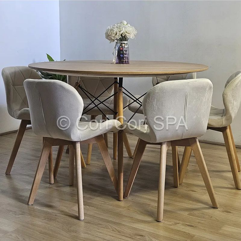 CORI CORI - Comedor Mesa Wood 120cm + 6 Sillas Mariposa Velvet Beige