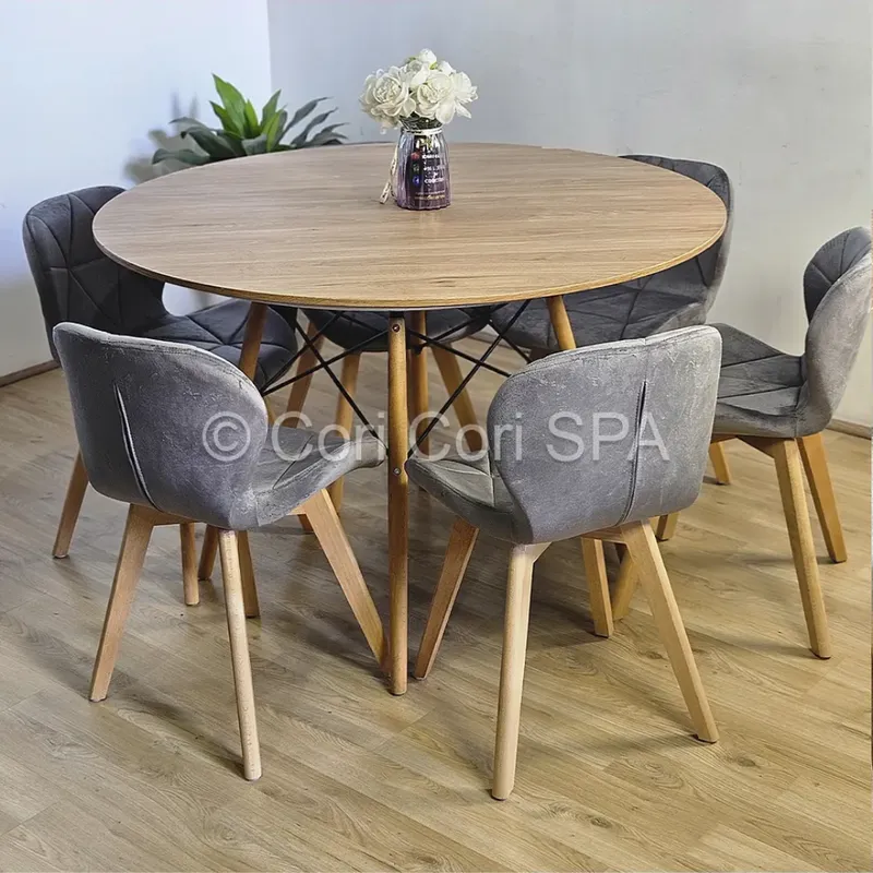 CORI CORI - Comedor Mesa Wood 120cm + 6 Sillas Mariposa Velvet Grises…