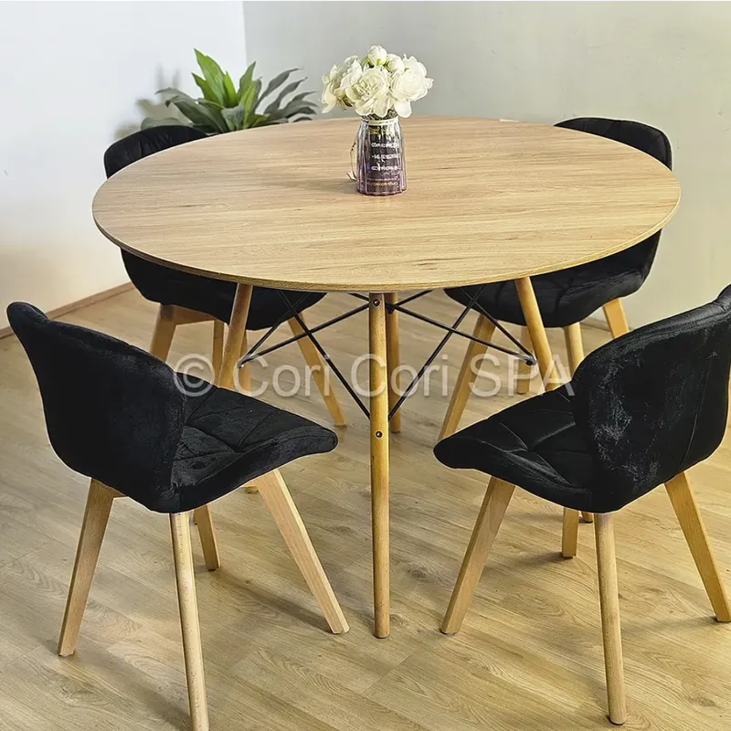 CORI CORI - Comedor Mesa Wood 120cm + 4 Sillas Mariposa Velvet Negro