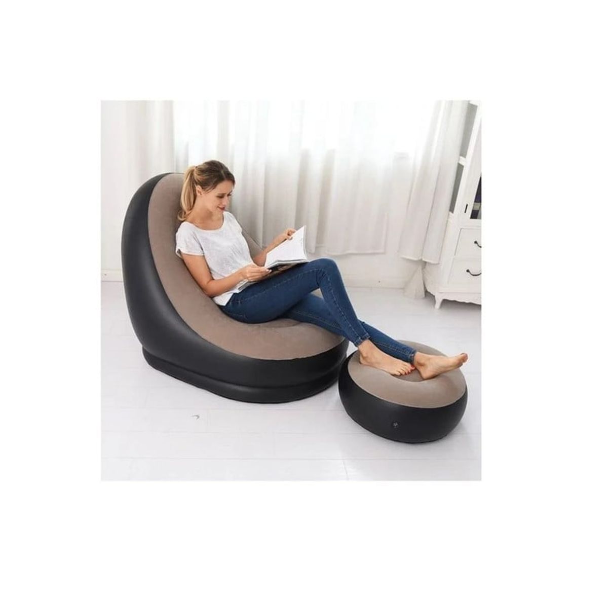 ANGELES DEL HOGAR - SOFA SILLA SILLON INFLABLE CON REPOSA PIES