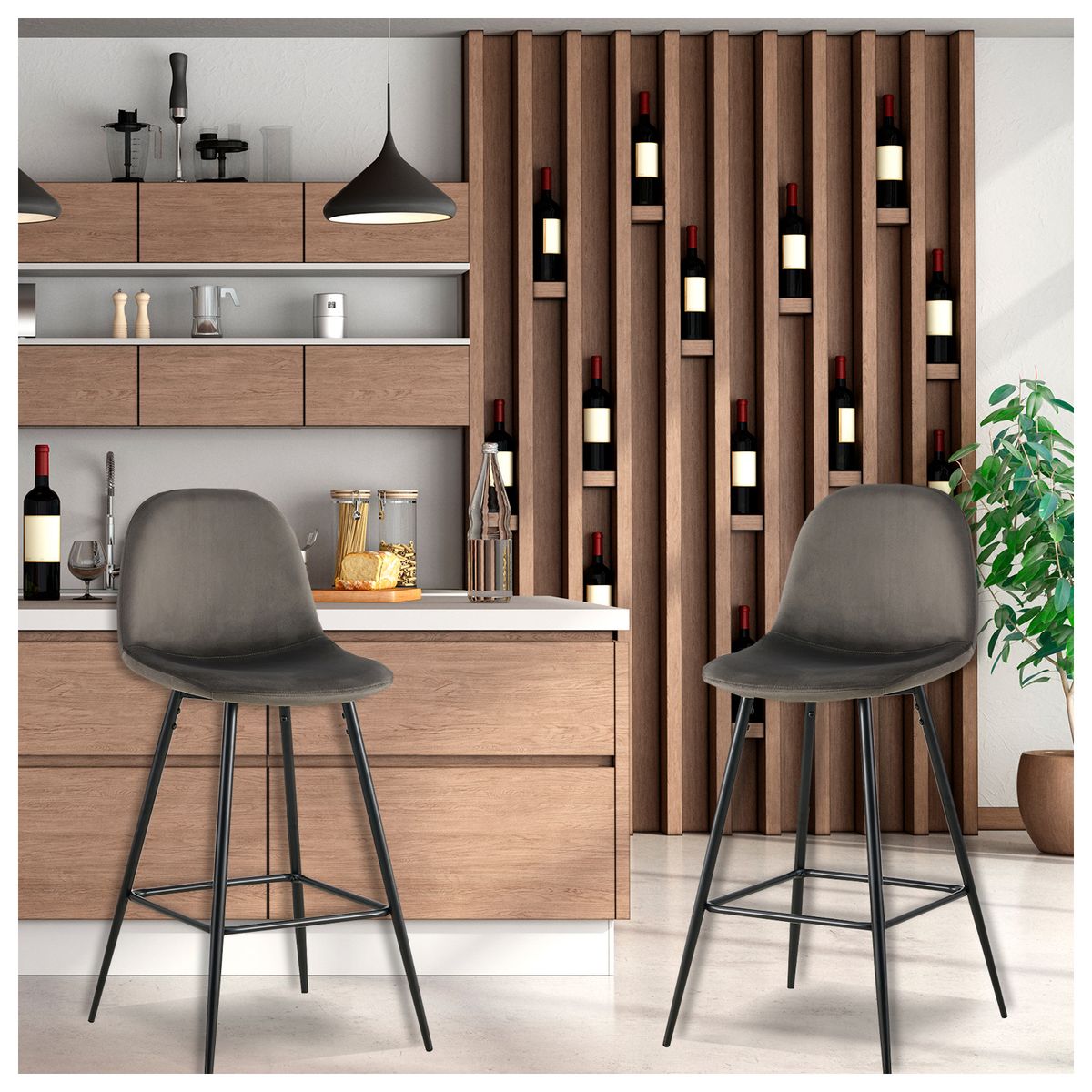 NOVAHUS - Pack de 2 Pisos de Bar Recife Gris