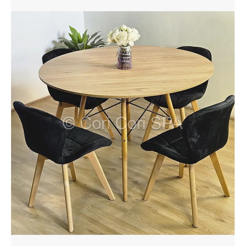 CORI CORI - Comedor Mesa Wood 100cm + 4 Sillas Mariposa Velvet Negro