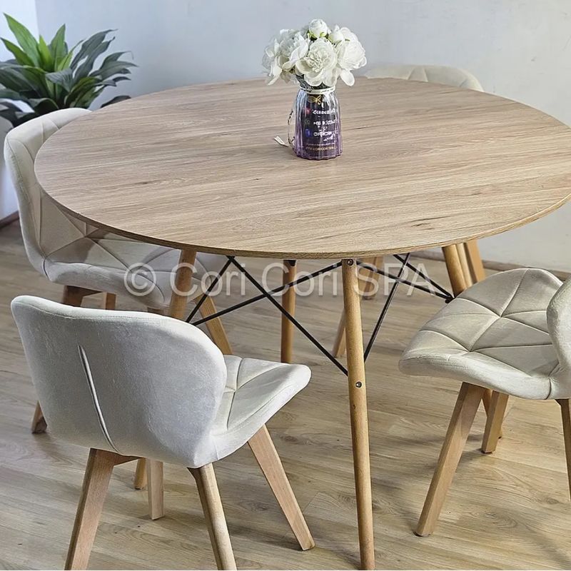 CORI CORI - Comedor Mesa Wood 100cm + 4 Sillas Mariposa Velvet Beige