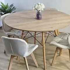 GENERICO - Comedor Mesa Wood 100cm + 4 Sillas Mariposa Velvet Beige