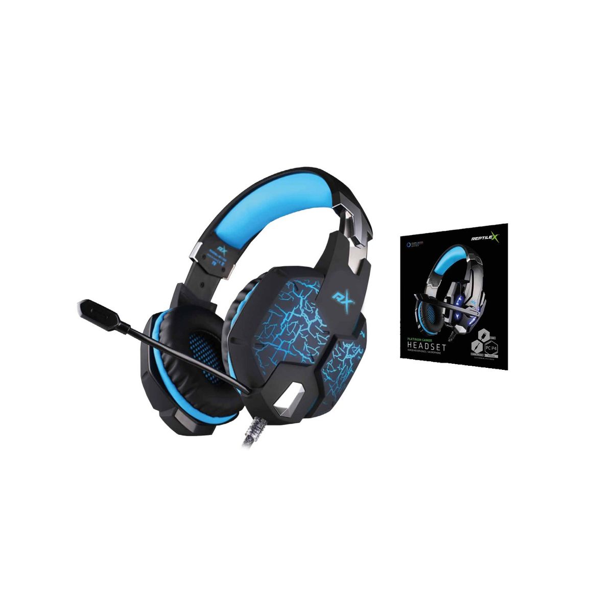 REPTILEX - Audífonos Platinum Gamer Conector 35mm Y Usb Led Azul - SC