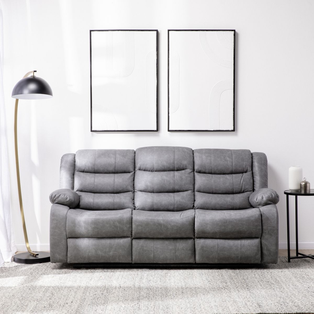 DANIELS - Sofá Reclinable 3 Cuerpos Gris Moderno Roma