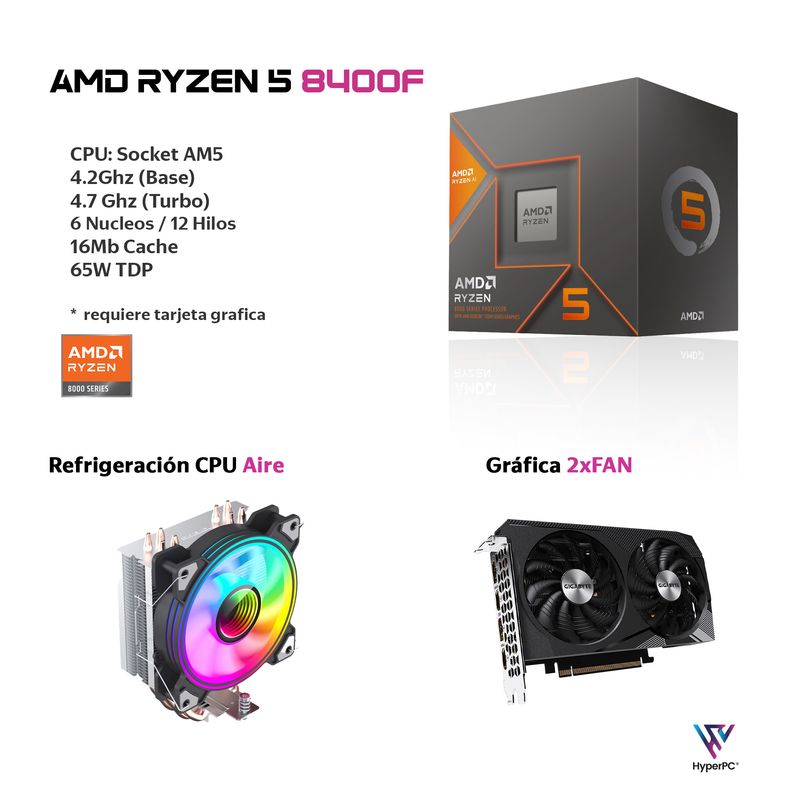 HYPERPC - PC GAMER + MONITOR 24 + Perif: AMD RYZEN 5 8400 16gb 1Tb RTX 3060 WiFi