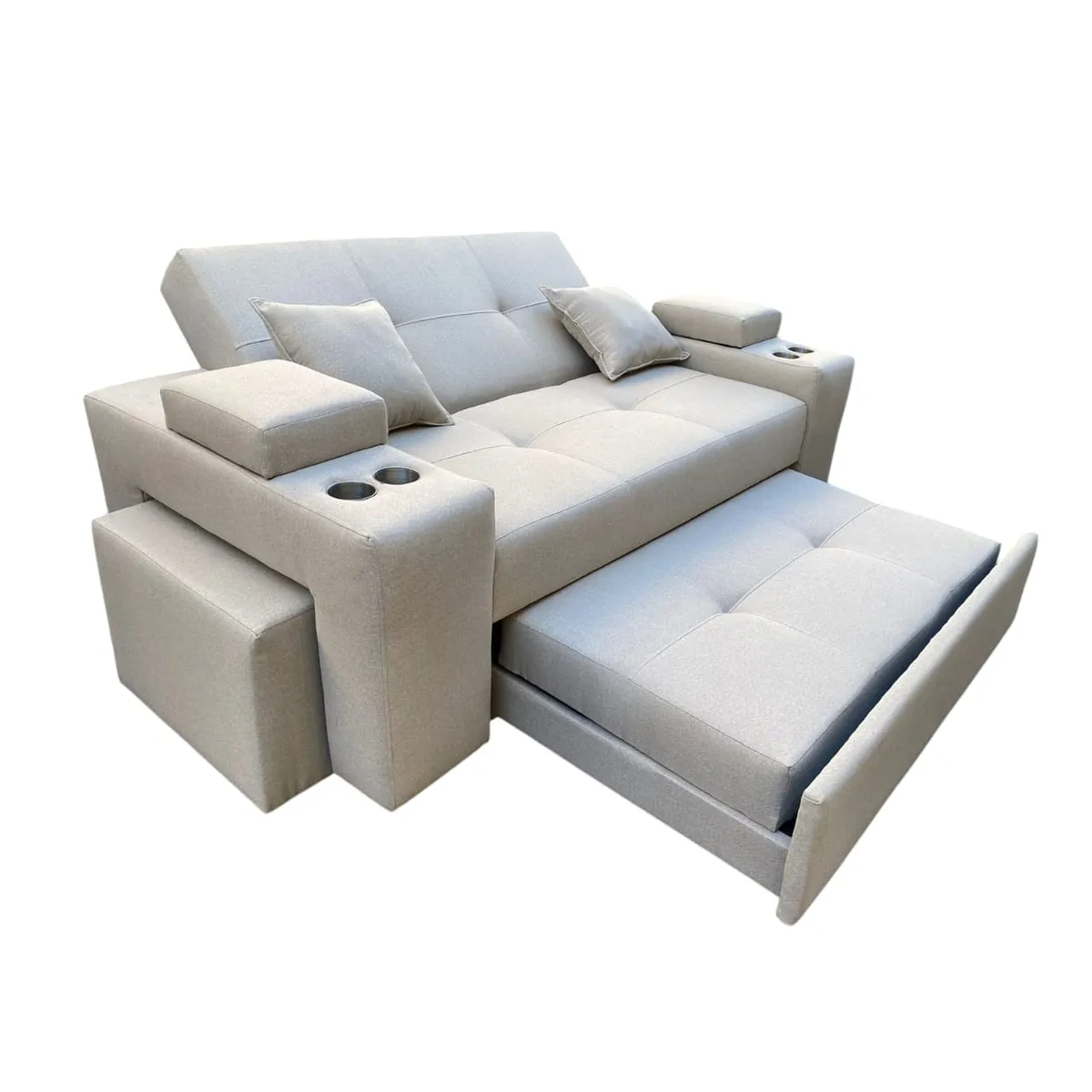 DKORA - SOFA CAMA TREBOL BEIGE LINO 3 CUERPOS