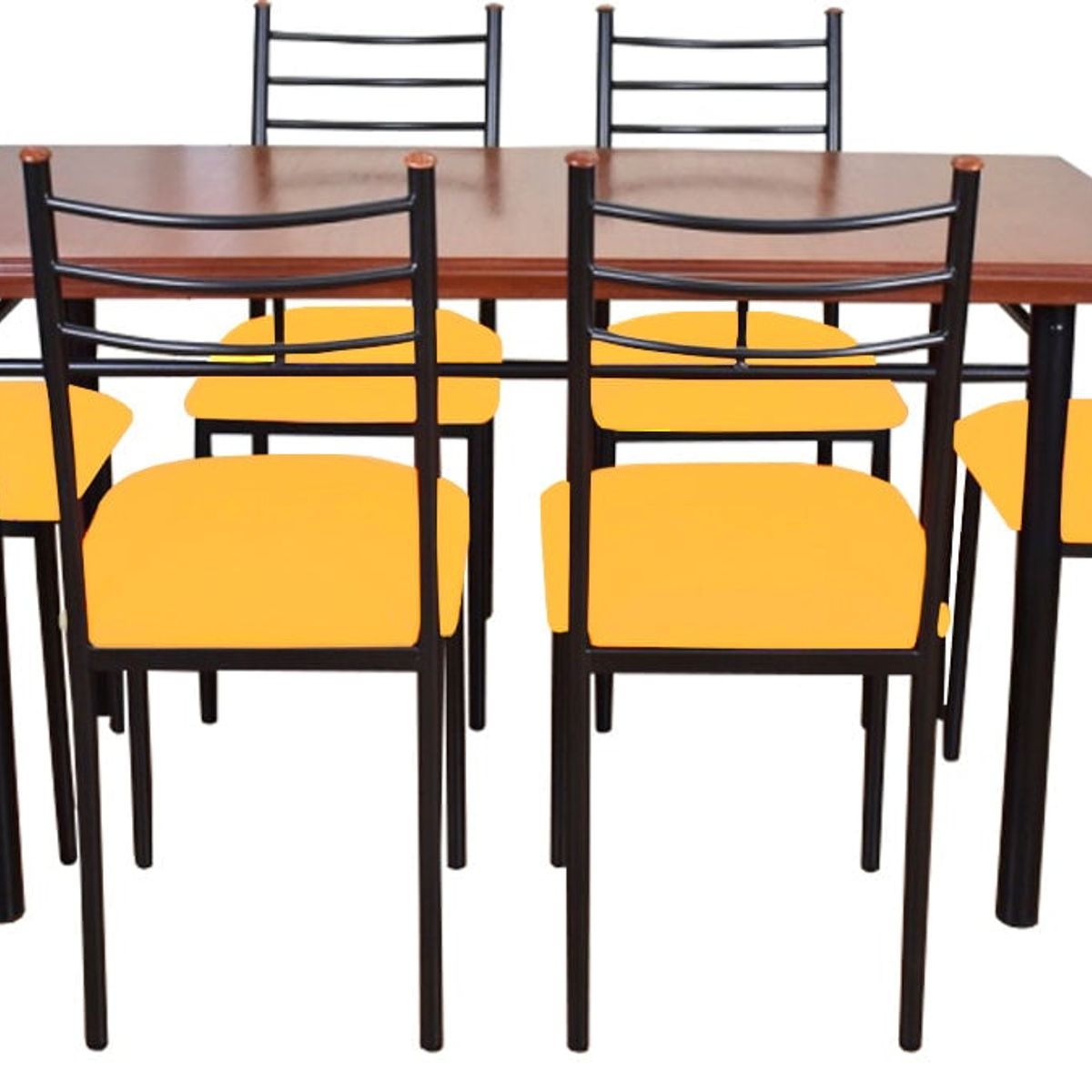 RECUTEX - COMEDOR  METAL MADERA RANCO 6 SILLAS MOSTAZA