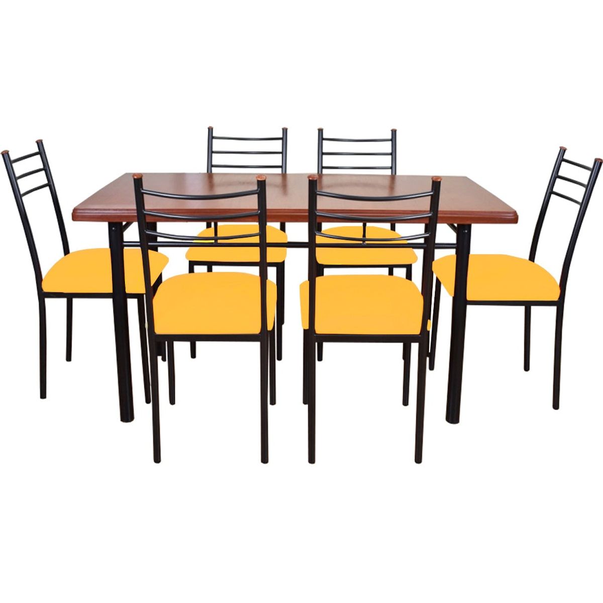 RECUTEX - COMEDOR  METAL MADERA RANCO 6 SILLAS MOSTAZA