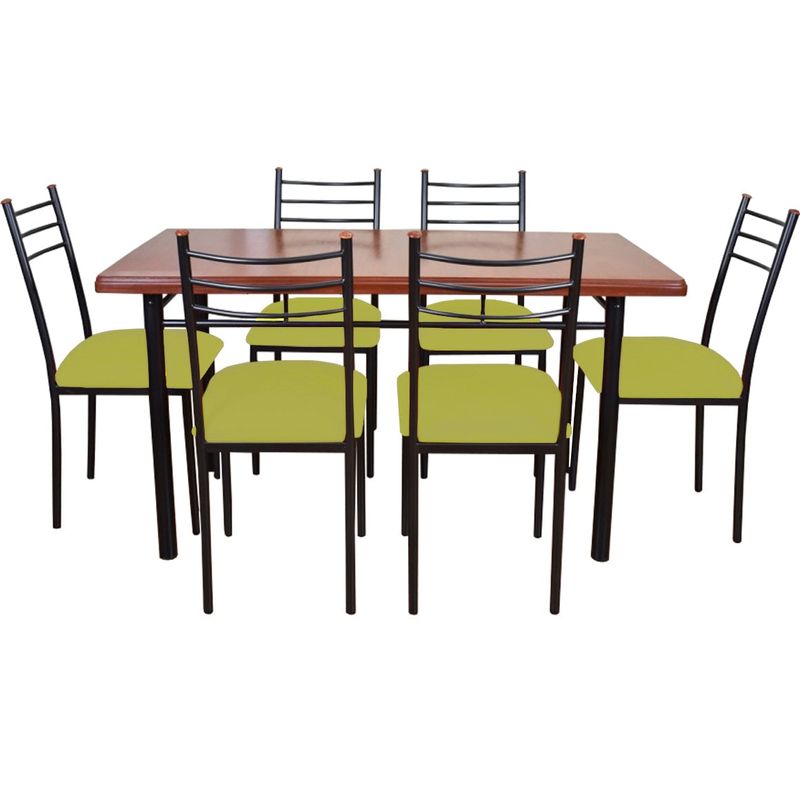RECUTEX - COMEDOR  METAL MADERA RANCO 6 SILLAS VERDE
