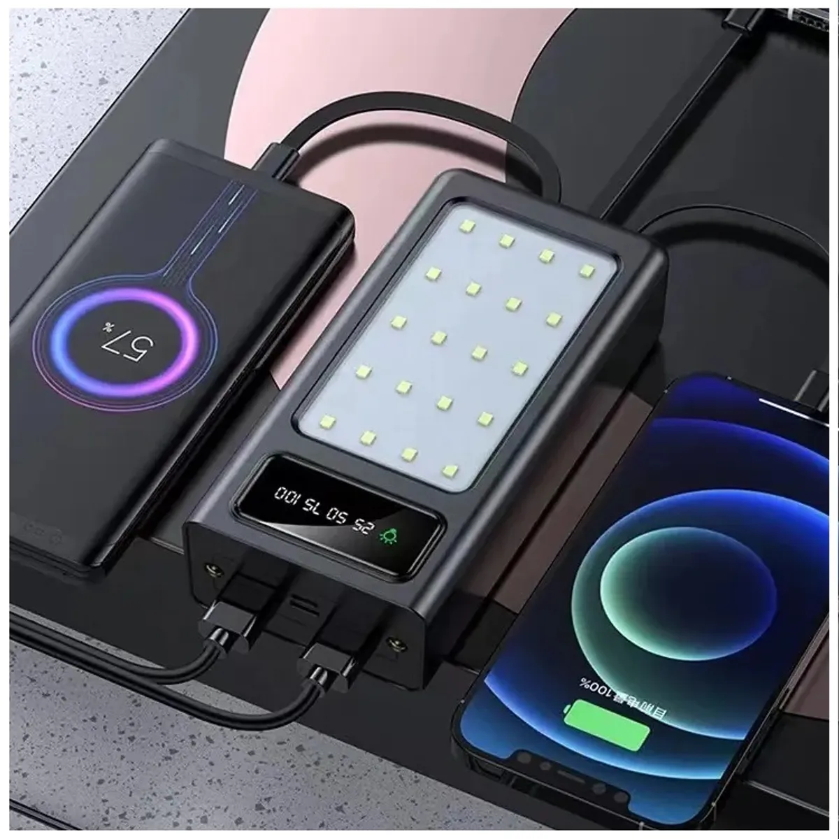 GENERICO - Power Bank 30000mAh con Luz de Emergencia y Carga Rápida 10W Sistema de Protección Múltiple