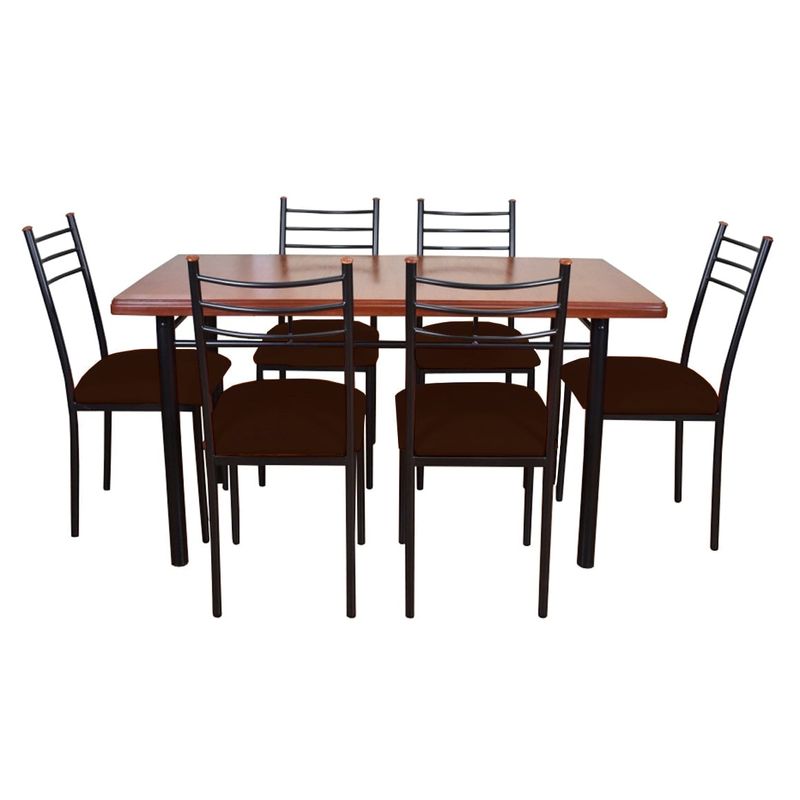 RECUTEX - COMEDOR  METAL MADERA RANCO 6 SILLAS CHOCOLATE