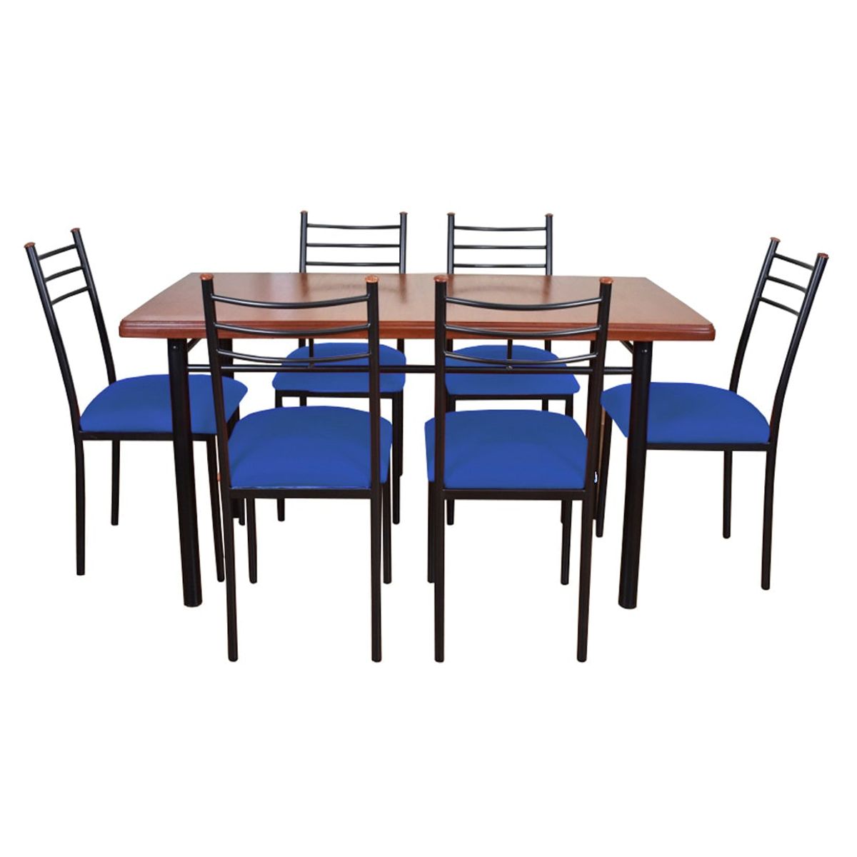 RECUTEX - COMEDOR METAL MADERA RANCO 6 SILLAS AZUL