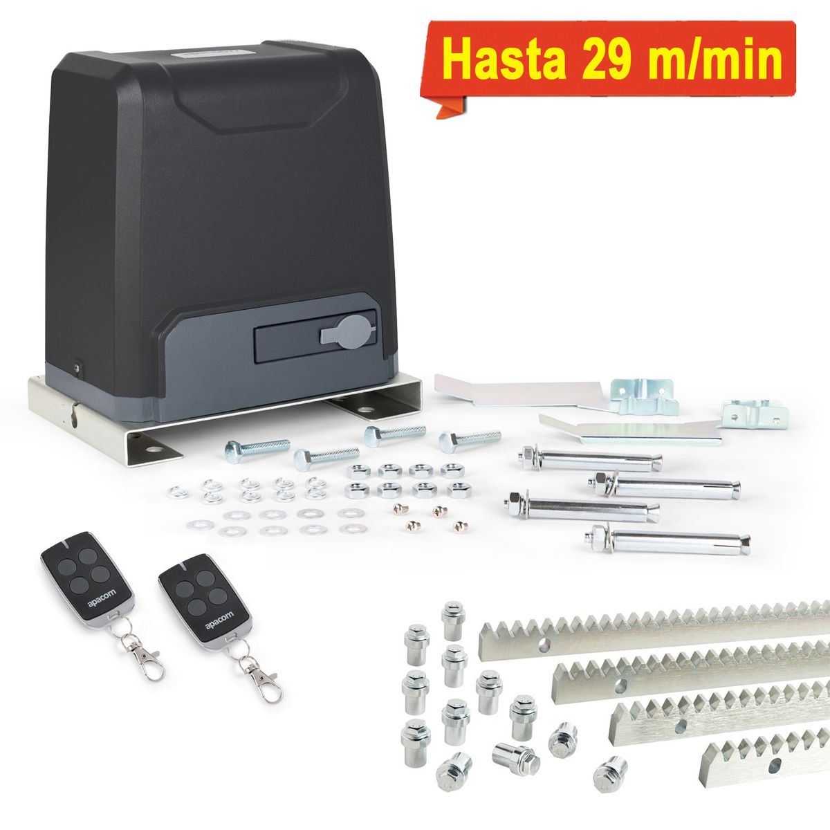 APACOM - Kit motor portón ROLLER600H, 600 kg, 4 m cremallera metal