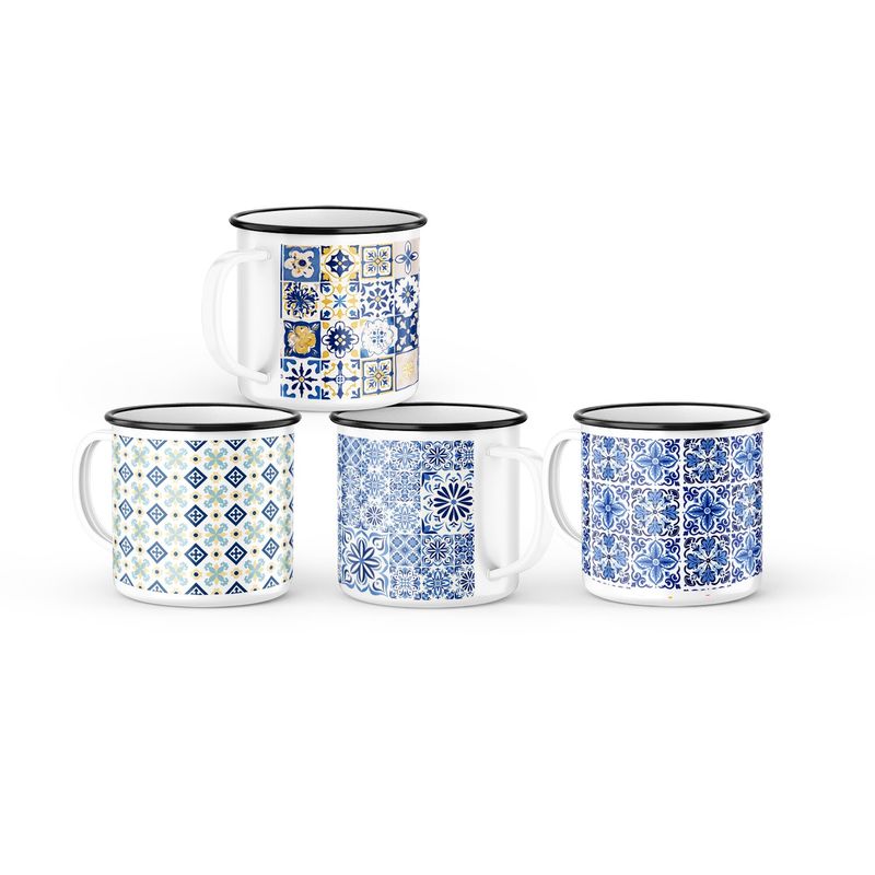 GENERICO - Pack de 4 tazones enlozados Negro con Azulejos