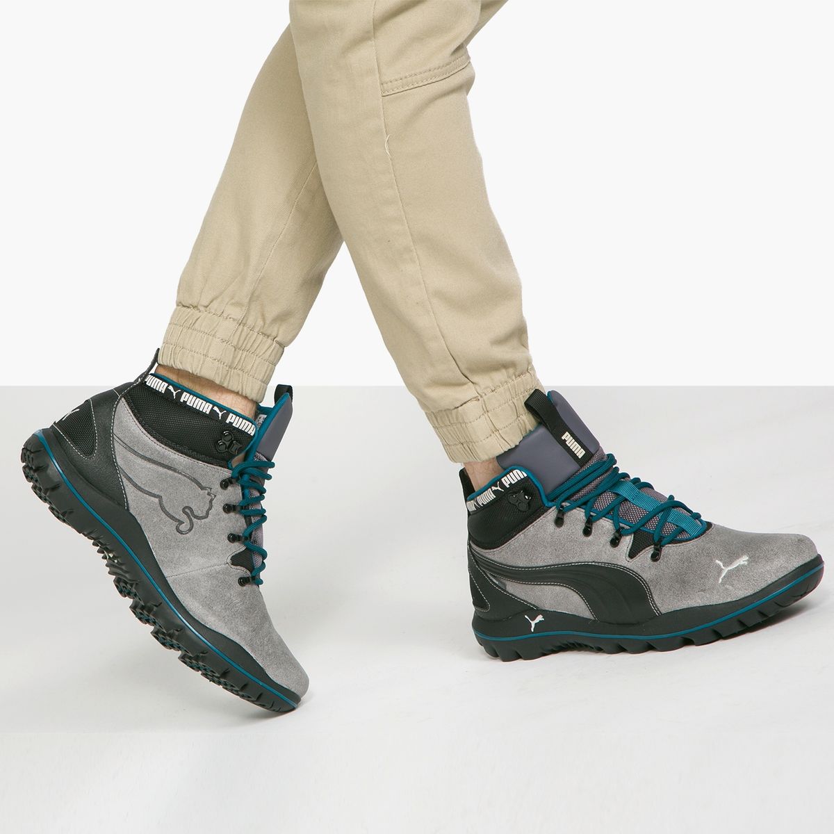 PUMA - Silicis Mid L Zapatilla Outdoor Hombre Cuero Gris Puma