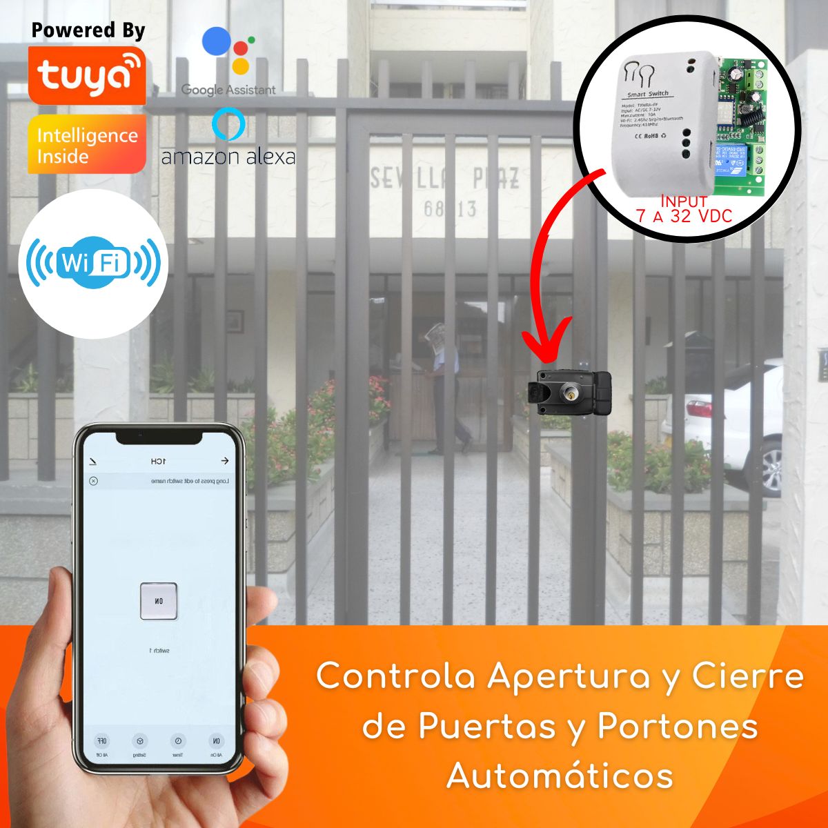 D MOTICA - Abre Portón y Cerraduras Eléctrica - Wifi + RF - 7 a 32 VDC