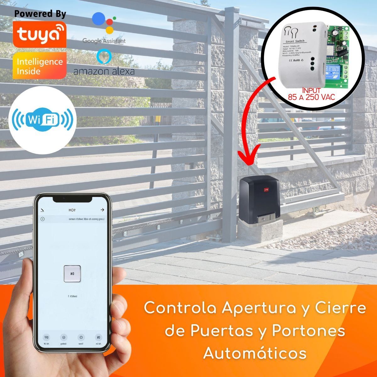 D MOTICA - Abre Portón y Cerraduras Eléctrica - Wifi + RF - 85 a 250 VAC