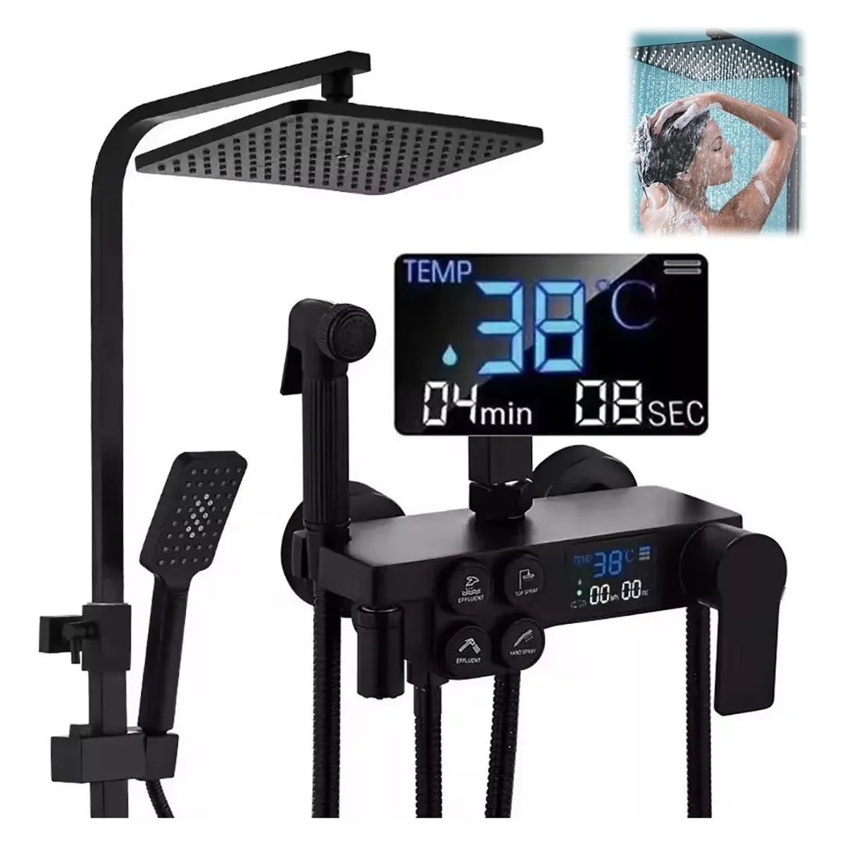 KUANGYE - Columna Ducha Altura Regulable 80-120cm Con Pantalla Digital