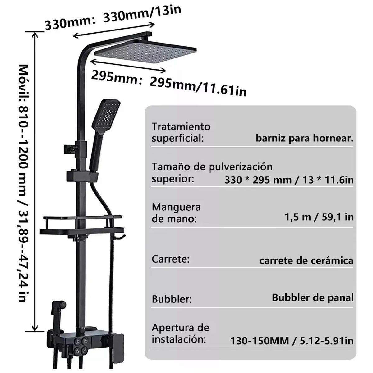 KUANGYE - Columna Ducha Altura Regulable 80-120cm Con Pantalla Digital
