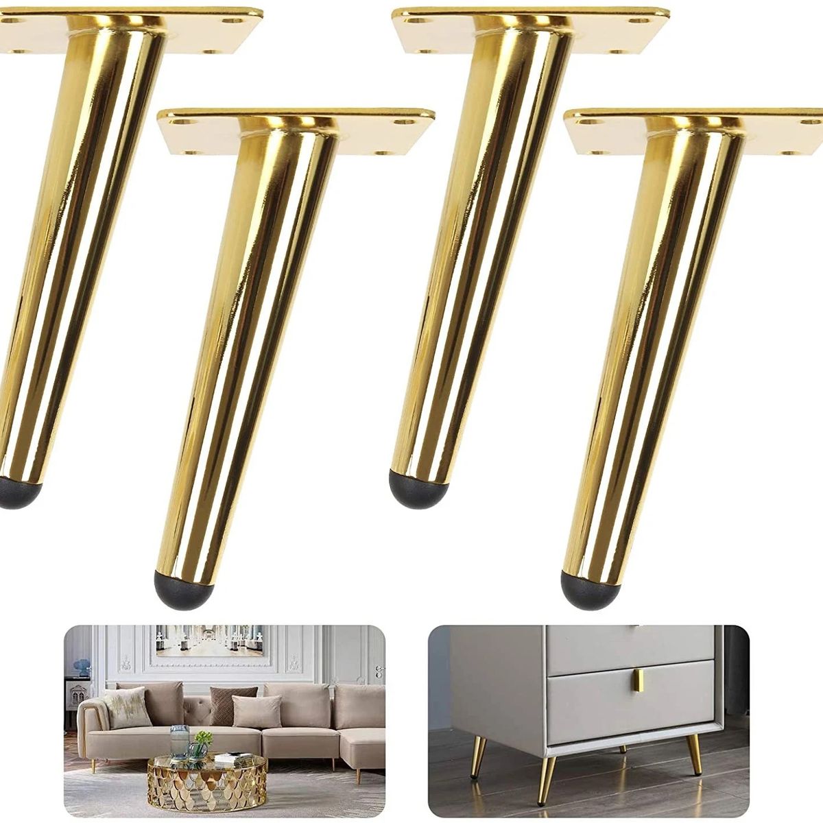 KUANGYE - Pack 4 Pata Metálicas conica 250mm Dorado
