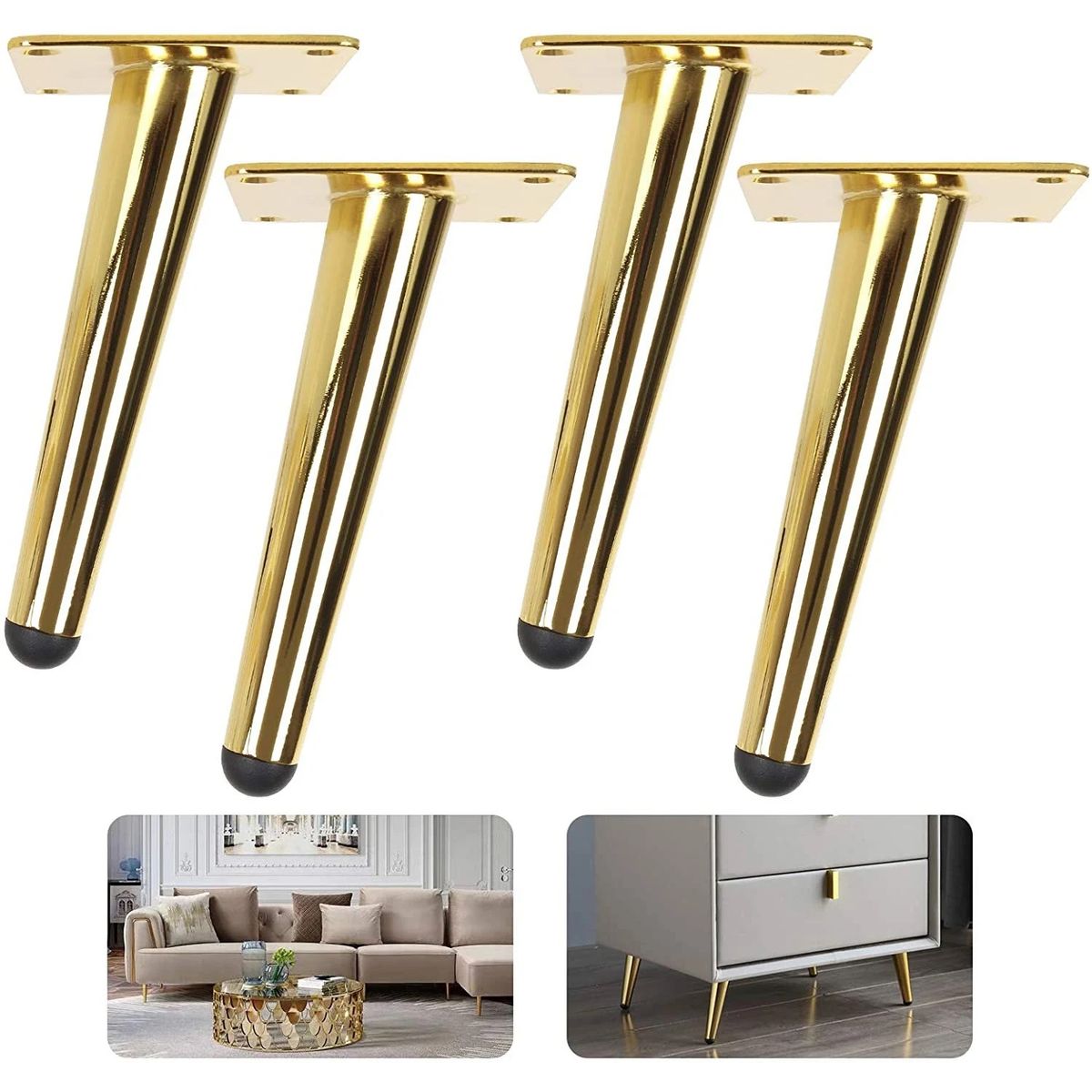 KUANGYE - Pack 4 Pata Metálicas conica 250mm Dorado