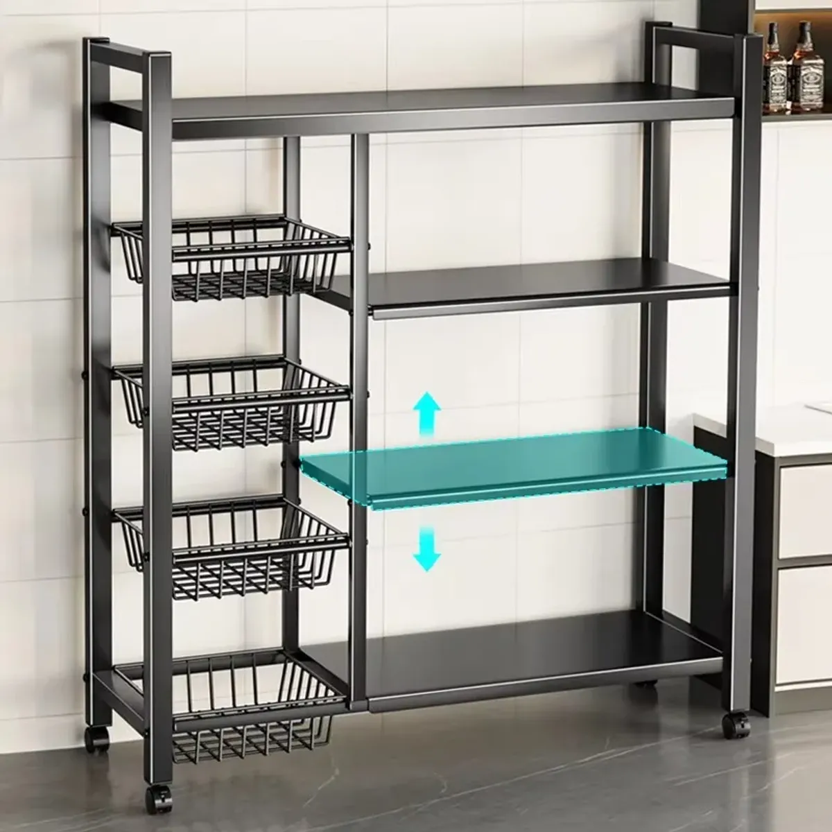 EVERSO - Estante Metálico Extensible Carro Organizador 4 Niveles 3 Cesta