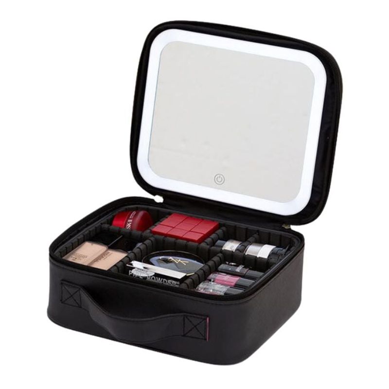 CRUSEC - Cosmetiquero Con Espejo Luz Led Compartimientos